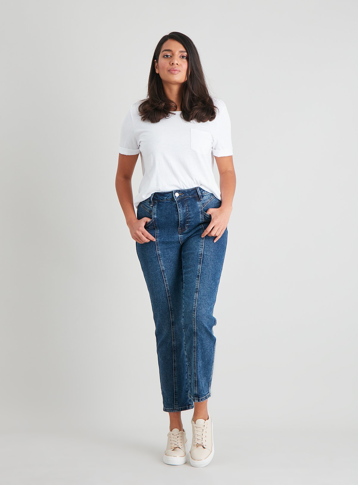 Dark Denim Straight Leg Panel Jeans With Stretch - 20 - Image 1 thumbnail